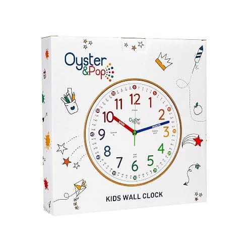 Oyster&Pop Kids Learning Wall Clock - Silent Non-Ticking Analog 10 Inch Teaching Clock for Classrooms & Bedrooms - Makes Telling Time Easy for Kids thumbnail 7