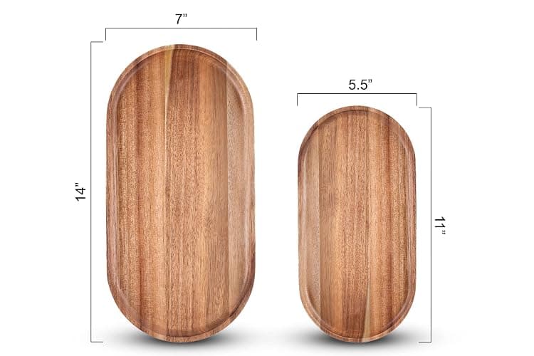 SPEShh Acacia Wooden Serving Trays Set of 2 - Rectangular Oval Shaped Wood Plates for Charcuterie Cheese Bread Fruit Vegetable Dip Sushi - Rustic Serving Platter Shallow Dishes -14x7 & 11x5.5 In. thumbnail 3