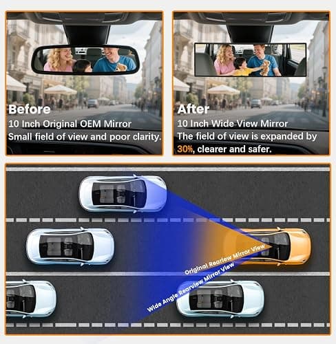 HmmtyRack Rear View Mirror, Chrome Anti-glare Panoramic Rear Mirrors Universal 10 Inch Convex Car Interior Clip on Extra Big Wide Angle Rearview Mirror Extender to Reduce Blind Spot for Car SUV thumbnail 6