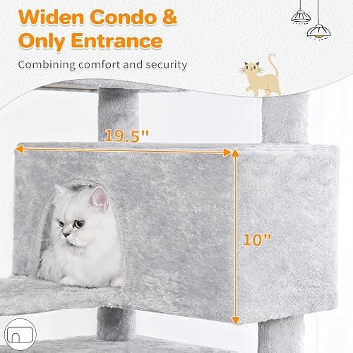 Made4Pets Cat Tree 54in Cat Tower for Indoor Cats Kitten Tree Multi-Level Cat Tree with 2 Condo Furniture Activity Center with Scratching Posts Funny Toys Kittens Pet Play House, Light Grey thumbnail 5