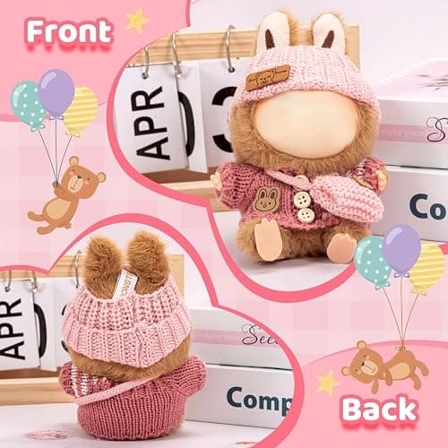 Doll Clothes for 17cm Plush Dolls, 2 Sets of Lu-bubu Doll Knitted Outfit Dress Up Clothing Set Doll Accessories, Not Include Dolls (White and Pink) thumbnail 8