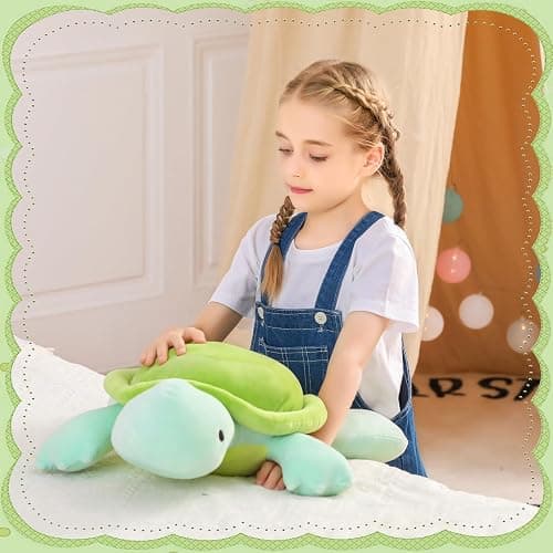 FLORVIV Weighted Turtle Stuffed Animals Weighted Sea Turtle Plush Toy 22" 4.2lb Cute Tortoise Hugging Dolls Plushies Pillows for Boys and Girls (Green thumbnail 2
