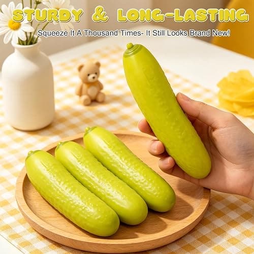 Jumbo Pickle Squíshy Toy, Calming Sensory Experience, 11in Pickle Squíshy Toys, Fruit Squeeze Sensory Fidget, Soft Texture Funny Design for Office, Home, Slow Rebound Gel Stress Reliever for Adults thumbnail 4