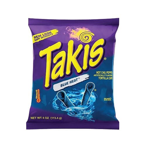 Takis Blue Heat Rolled Tortilla Chips, Hot Chili Pepper Artificially Flavored, 4 Ounce Bag - Image 1