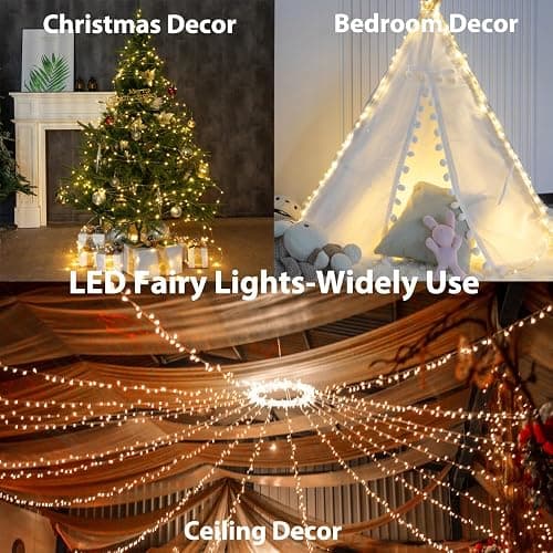PCORES Warm White 164Ft Plug in Fairy Lights S ilver Wire 500 LEDs, 8 Modes, Waterproof, Remote - Controlled for Bedroom, Garden, Party, Christmas, Wedding & Birthday Decor, Indoor & Outdoor Use thumbnail 4
