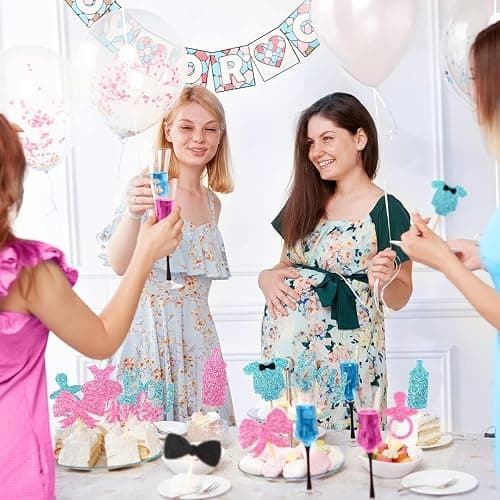 Tortendeko Babyparty, 30 Stück Boy or Girl Gender Reveal Party Kuchen Torten Dekoration, Cake Cupcake Topper Geschlecht Offenbaren Kuchendeko für Jungen Mädchen Baby Shower Geburtstag (Blau Rosa) thumbnail 6