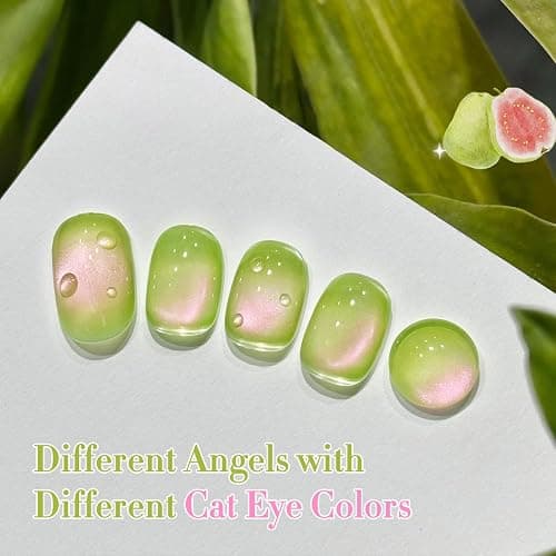 Double Rhythm 0.5 OZ Cat Eye Gel Polish with Magnet 15ML Holographic Glitter Shimmer Translucent Jelly Color Magnetic Nail Polish Salon DIY at Home (Green Pink-MC1214) thumbnail 8
