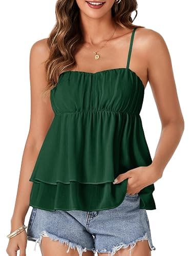 Rooscier Women's Spaghetti Straps Babydoll Cami Top | Peplum Strappy Cute Tank Tops - Image 1
