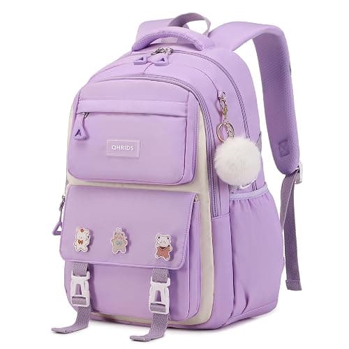 QHRIDS Girls Backpack Aesthetic Laptop Backpacks Kawaii Large Bookbag Anime Casual Travel Daypack,Purple - Image 1