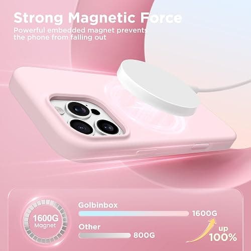 GolbinBox Magnetic for iPhone 16 Pro Max Case, Compatible with MagSafe, Screen Protector + Camera Lens Protector, Liquid Silicone Shockproof Protective Phone Case for iPhone 16 Pro Max, Chalk Pink thumbnail 3