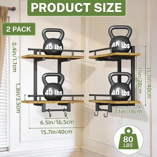 iDavosic.ly Wall Plant Holder Set of 2, 2 Tier Indoor Floating Shelves with 4 Hooks for Hanging Plants, Wall Mounted Space Saving Display Stand for Living Room Bedroom (Pots/Chains Not Included) thumbnail 2