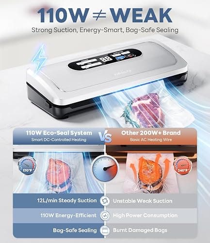 Vacuum Sealer Machine with AirLock ProSeal System, 10-in-1 Vacuum Sealer for Food, Dry & Moist Modes, Compact Design with Digital Timer, Built-in Cutter & Roll Storage, Stainless Steel thumbnail 4