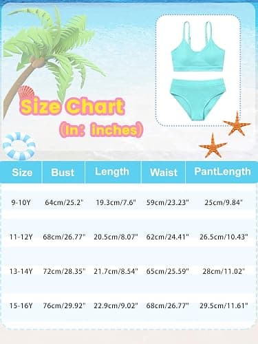 Adarl Girl's 2 Piece Swimsuit Solid Spaghetti Strap Bikini Sets Beach Bathing Suit Swimwear for Teen Girls thumbnail 4