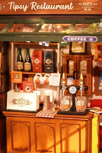 Rowood Miniature House Kits for Adults,DIY Mini House Building Kit,Wooden Dollhouse Kit with LED for Adults Beginners as Birthday (Tipsy Restaurant) thumbnail 8