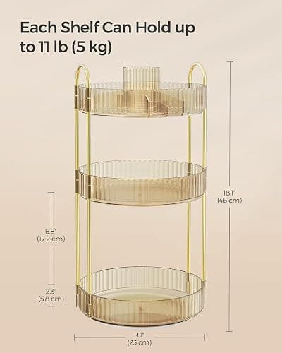 SONGMICS Makeup Organizer, 3-Tier Round Rotating Skincare Organizer Countertop, Customizable, Toiletries Vanity Organizer, Lazy Susan, Christmas Gift, Champagne Gold UJKA011A01 thumbnail 6