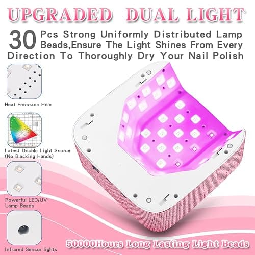 Rechargeable UV LED Nail Lamp, SKYUV Cordless Nail Dryer for Gel Polish, UV Nail Lamp with 4 Timers Setting and LED Touch Screen, Professional Curing Lamp Light with 30 Beads for Salon and Home (Pink) thumbnail 2