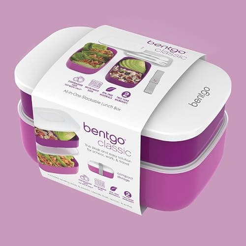 Bentgo Classic - Adult Bento Box, Stackable 3-Compartment Lunch Box with Removable Utensil Set and Sealing Strap, BPA-Free, Food Container Ideal for Meal Prep, Work, and On the Go (Purple) thumbnail 7