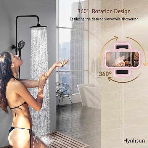 360° Rotatable Retractable Adjustable Shower Phone Case Holder,Anti-fog HD & sensitive screen ,Wall Mounted Phone Holder for Bathroom Mirror Bathtub Kitchen,Shower Accessories for 4-7" Phones (pink) thumbnail 5
