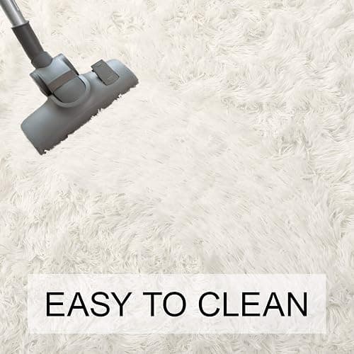 junovo Washable, Non-Slip Area Rug,Oval Fluffy Ultra Soft Area Rugs for Bedroom Plush Shaggy Carpet for Kids Room Bedside Nursery Mats, 2.6 x 5.3ft, Creamy thumbnail 7