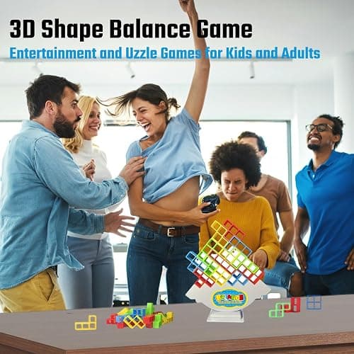 64 Pcs Stacking Tower Game with 22 Cards, Giant Tumble Balance Game for Kids, Family Games for Kids and Adults, Easter Gifts for Teen Boys & Girls, Party Board Game for Kids 6-12 & Adults thumbnail 4