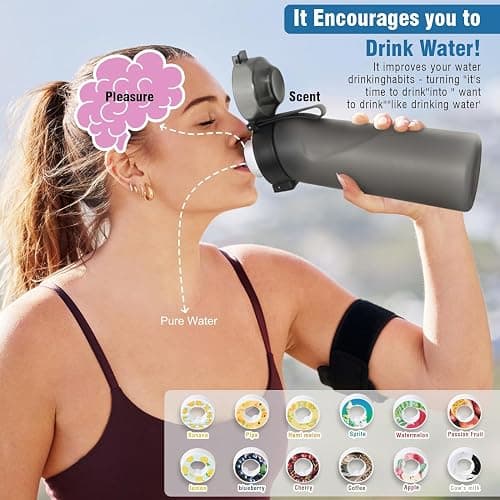 DJPP Air Scent Water Bottle with 12 Flavor Pods 650ML Drinking Water Cup 0% Sugar BPA Free With Straw Sports Water Bottle Suitable for Outdoor(Mattle Black Bottle + 12 Scent Pods in Random) thumbnail 3