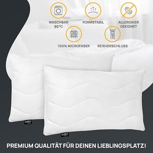 LILENO HOME Kopfkissen 40x60 cm [2er Set] als Kissen-Füllung - Bett oder Deko Kissen mit Reißverschluss zum Anpassen - Waschbar bis 95° - Sofa-Kissen & Zierkissen für Couch/Bett - 40 x 60 cm - 2er Set - 2er Set thumbnail 5