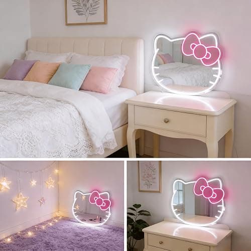 THIIXDAI Hello Kit Mirror with Light Neon Signs for Room Decor, USB Powered Cute Cat LED Lights, Teen Girl Best Gift, Makeup Mirror Neon Sign Wall Decor 16.1 * 13.97inch thumbnail 7