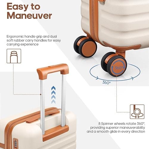 UKEIN Luggage Sets 3 Piece, Carry On Luggage 20In With Spinner Wheels,PC Hardside Suitcase Set with TSA Lock,Durable Carry On Suitcase With Travel Backpack for Men (Beige, 3 piece set (20inch)) thumbnail 4