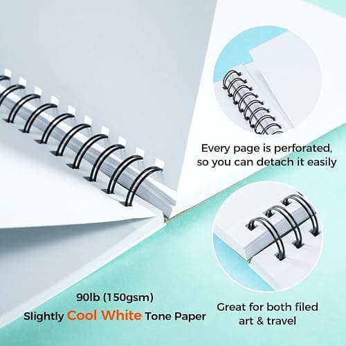 Ohuhu Double-Sided Marker Pads Art Sketchbook Bleedproof - 9"x12" Large Paper Size - 90 lb/150 gsm Smooth Drawing Paper - 60 Sheets/120 Pages, Spiral Bound Sketching Book for Alcohol Markers thumbnail 6