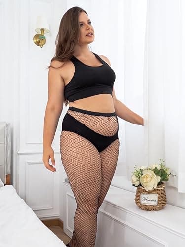 Aneco 4 Pairs Plus Size Fishnets Tights Sexy Black Fishnet Pantyhose Stockings Cross Mesh Tights Thigh High Stockings thumbnail 4