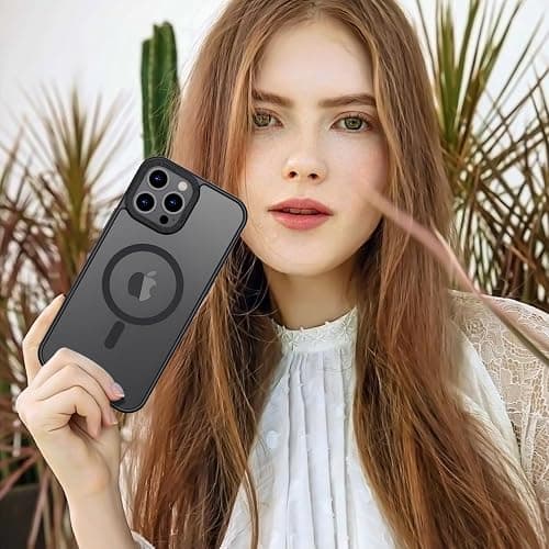 Anuck Case for iPhone 15 Pro Max Case Magnetic Phone Case Compatible with MagSafe, Soft TPU Bumper Hard Translucent Matte Back Slim Fit Shockproof Protective Cover for Men Women Girls - Black thumbnail 7