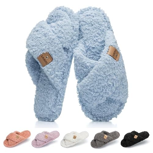 GOEWY Fuzzy Open Toe Slippers for Women Cozy Memory Foam House Shoes Indoor | Cute Cross Band,Soft Faux Fur,Anti-slip Sole Outdoor,Machine-washable,Lightweight,Slip on Gifts for Women,Mom and Bridesmaid - Image 1