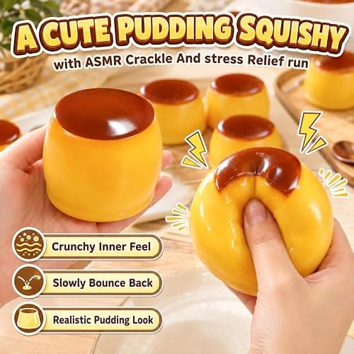 2PCS Crunchy Squishy Stress Ball, Caramel Pudding Stress Ball Squishy, Portable Handheld Sensory Toy, Ideal Anxiety‑Relief Gift for Adults, Cute Realistic Food-Desk Stress Relief thumbnail 3