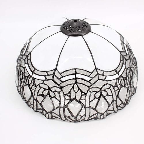 WERFACTORY Tiffany Style Table Lamp White Stained Glass Crystal Bedside Lamp 16X16X24 Inch Desk Reading Light Metal Base Decor Bedroom Living Room Home Office S508W Series thumbnail 3
