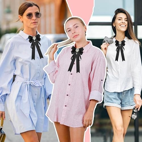 LJBFNN Bow Tie For Women, Pre-Tied Ribbon Tie Adjustable Bowtie with Rhinestone Girl Bow Ties for Collared Blouse Shirt Dress thumbnail 6