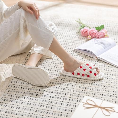 GOEWY Slippers for Women Memory Foam House Bedroom Corduroy Crossbands Open Toe Slides Sandals Shoes Comfy Trendy Gift for womens Anti-Skid sole thumbnail 2