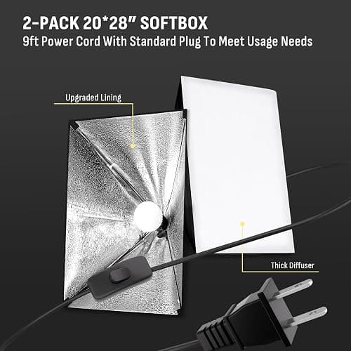 NiceVeedi 85W Photography Lighting, 2-Pack 20'' x 28'' Professional Softbox Lighting Kit with 53'' Boom Arm & 91'' Tripod Stand, Remote Control, Studio Lights for Live Streaming/Portrait/Photography thumbnail 6
