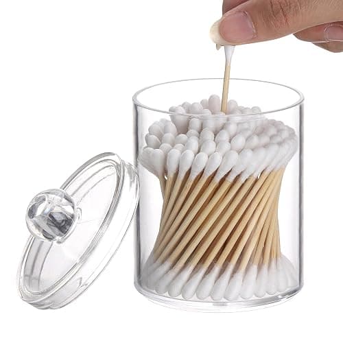 Tbestmax 3 Pack Small Cotton Swab Ball Pad Holder, 10 Oz Qtip Apothecary Jar Clear Makeup Organizer, Bathroom Containers Dispenser thumbnail 4