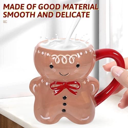 Abaodam Gingerbread Christmas Character Mug - Ceramic Gingerbread Man Coffee Cup for Hot Chocolate - Red/White thumbnail 7