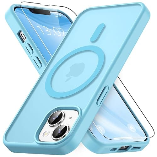 Vansdon Cover Magnetica per iPhone 13/14 con 1 Pezzi Vetro Temperato, Compatibile con Magsafe, Protezione anticaduta di livello militare, Custodia Traslucida Opaca Sottile Antiurto-Azzurro chiaro - Image 1