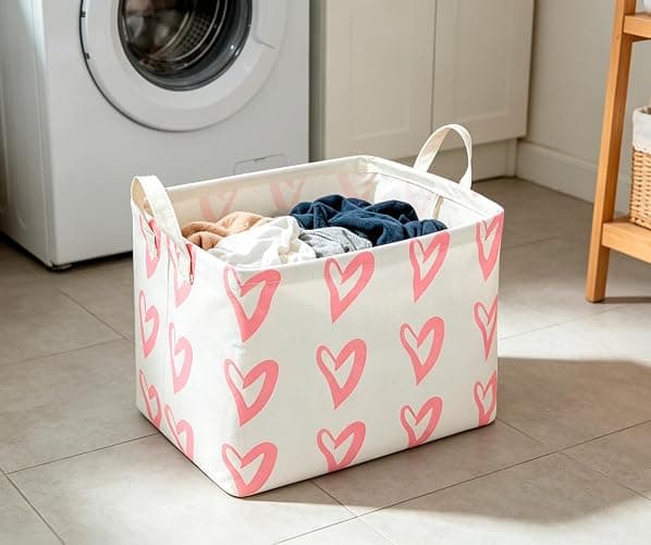 CLOCOR Rectangular Pink Heart Basket Empty, Storage Bin, Waterproof Book Box, Gift Basket(Pink Heart) thumbnail 2