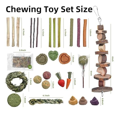 Hay Natural Rabbit Chew Toys, Treats for Guinea Pigs & Hamsters - Natural Chew Sticks & Balls Set for Small Animals, Dental Care Treats for Chinchillas, Bunny - 20+ Toys for Teeth Health (30 Pieces) thumbnail 2