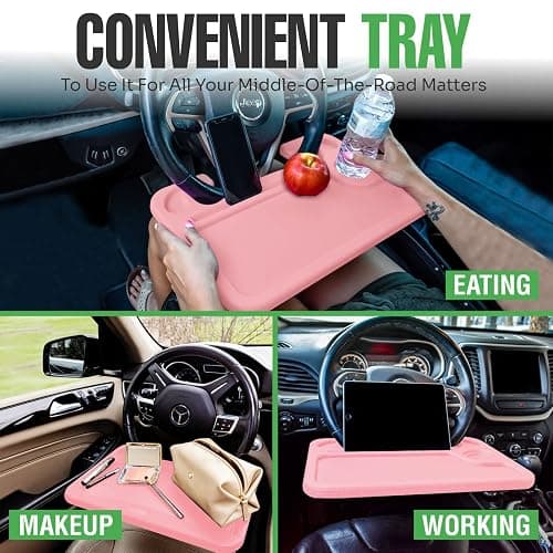 lebogner Steering Wheel Tray, Car Food Trays For Eating, Laptop, Tablet, iPad Or Notebook, Hook On Auto Steering Wheel Desk Table, For Most Vehicles Steering Wheels, Travel Car Accessories, Light Blue - Light Pink thumbnail 3