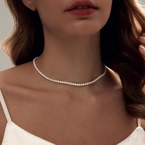 Luxval Tennis Necklace 14K Gold Plated Rhinestone Butterfly Choker Necklaces for women Dainty Zirconia Cut Faux Diamond chain 3mm thumbnail 5