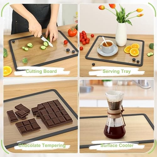 IDekooror Cutting Board, Tempered Glass Cutting Board for Kitchen Counter, 2Pcs Chopping Board Set with Non-Slip Silicone Edges, Heat Resistant, Dishwasher Safe, Kitchen Decoration thumbnail 7