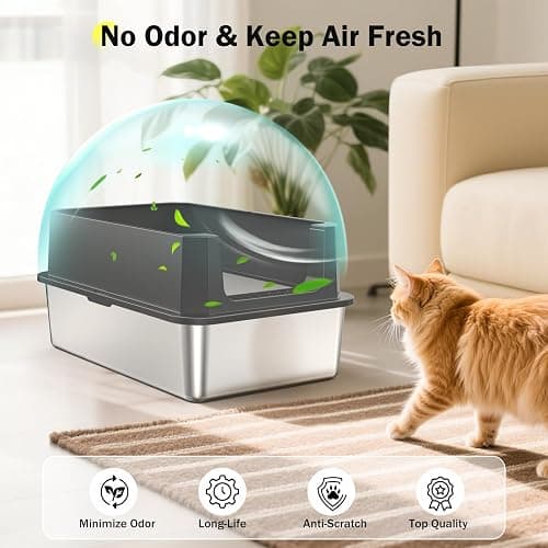 Stainless Steel Litter Box, Extra Large Litter Boxes for Big Cats, XLarge Metal Cat Litter Box with Lid, Anti-Urine Leakage XL Box with High Sides, Easy Clean, Non-Sticky thumbnail 5