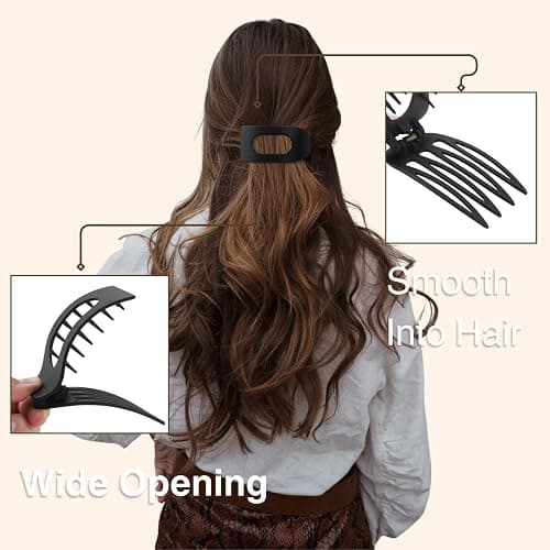 8 Pack Neutral Flat Hair Clips for Women – Large Matte No-Slip Rectangle Claw Clips Thick & Thin Hair in Brown, Black, and Blonde, Strong Hold Square Hair Accessories for Work or Daily Wear thumbnail 4