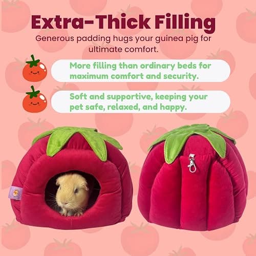 CAVYPOP Guinea Pig Hideout Bed, Tomato-Shaped Bottomless Plush House | Cute tomato design. Bottomless easy-clean structure. Thick plush comfort. Cozy hideout for guinea pigs thumbnail 4