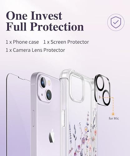 GVIEWIN for iPhone 14 Plus Case Floral, with Screen Protector+Camera Lens Protector,[Non Yellowing]Soft Shockproof Clear Phone Protective Cover Women, Flower Pattern Design 6.7"(Floratopia/Colorful) thumbnail 7