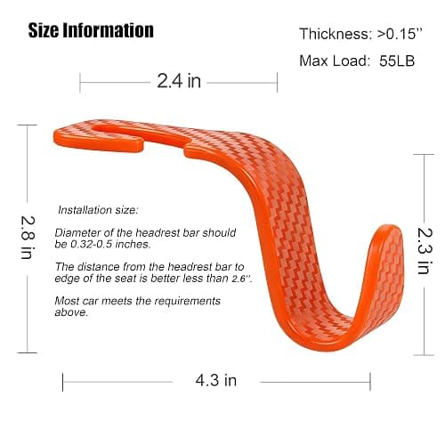 Amooca Car Seat Headrest Hook 4 Pack Hanger Universal Vehicle Car Storage Organizer for Handbag Purse Coat S Type Checkered Orange thumbnail 7